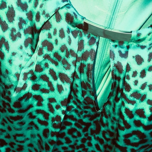 Dana Buchman size XL green & black leopard print lined silky dress - Picture 6 of 7